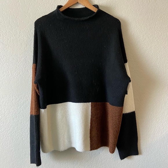 ENTRO Mock Neck Colorblock Sweater LARGE - Picture 2 of 5